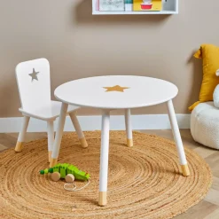 EMINZA Mobili Bambini-Tavolino bambino legno (H44 cm) Stars Bianca