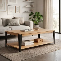 Tavolini Da Salotto-Tavolino rettangolare in rovere massiccio (120 cm) Bristol