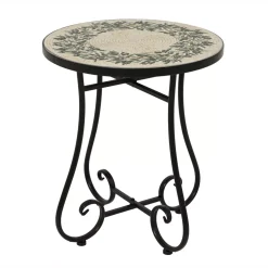 Tavolino rotondo in mosaico (H46 x D39 cm) Atene Beige