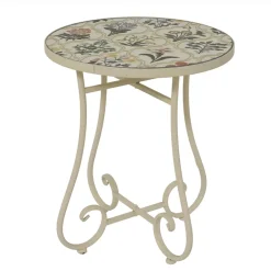 Tavolino rotondo in mosaico (H46 x D39 cm) Coimbra Crema