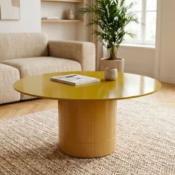 Tavolini Da Salotto-Tavolino rotondo in vetro e MDF (H42 cm) Jila