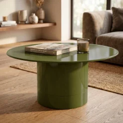 Tavolini Da Salotto-Tavolino rotondo in vetro e MDF (H42 cm) Jila