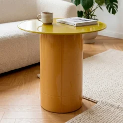 Tavolini Da Salotto-Tavolino rotondo in vetro e MDF (H51 cm) Jila