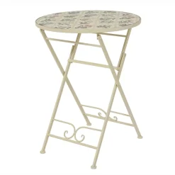 Tavolo bistro rotondo pieghevole in mosaico (D58 cm) Coimbra Crema