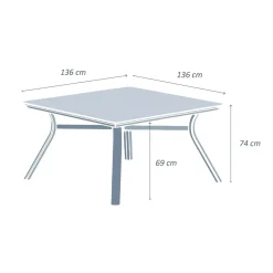 Tavolo da giardino alluminio 8 posti (136 x 136 cm) Amalfi Grigio antracite