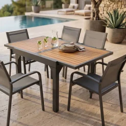 Tavolo da giardino allungabile 8 posti Alluminio effetto legno Murano (180 x 90 cm)Grigio antracite