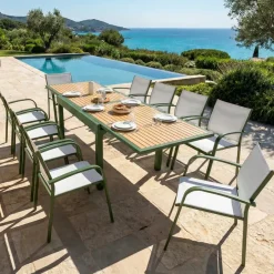 Tavolo da giardino allungabile in alluminio 10 posti (135/270 x 90 cm) Murano Verde effetto legno