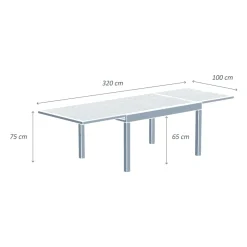 Tavolo da giardino allungabile 12 posti Alluminio effetto legno Murano (320 x 100 cm) Bianco