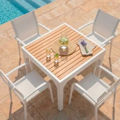 Tavolo da giardino allungabile 8 posti Alluminio effetto legno Murano (180 x 90 cm)Bianco