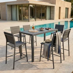 Tavolo da giardino alto in alluminio 6 posti (160 x H105 cm) Murano Grigio antracite