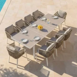 Tavolo da giardino estensibile automatico in alluminio 10 posti (200/260 x 96 cm) Amalfi Bianco e tortora
