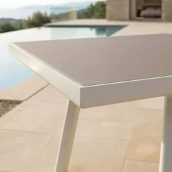 Tavolo da giardino estensibile automatico in alluminio 12 posti (240/300 x 96 cm) Amalfi Bianco e tortora