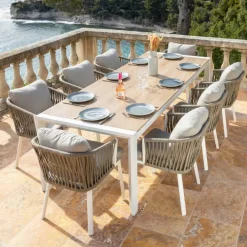 Tavolo da giardino estensibile in alluminio 10 posti (180/240 x 96 cm) Amalfi Bianco e legno