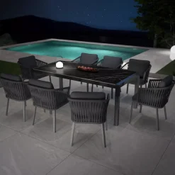 Tavolo da giardino 8 posti alluminio e ceramica (180 x 90 cm) Modena Nero marmorizzato
