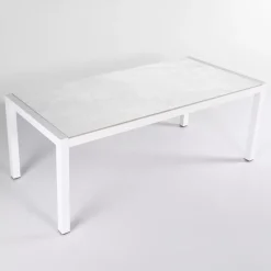 Tavolo da giardino 6 posti Alluminio/Ceramica Modena (150 x 75 cm) Bianco e grigio