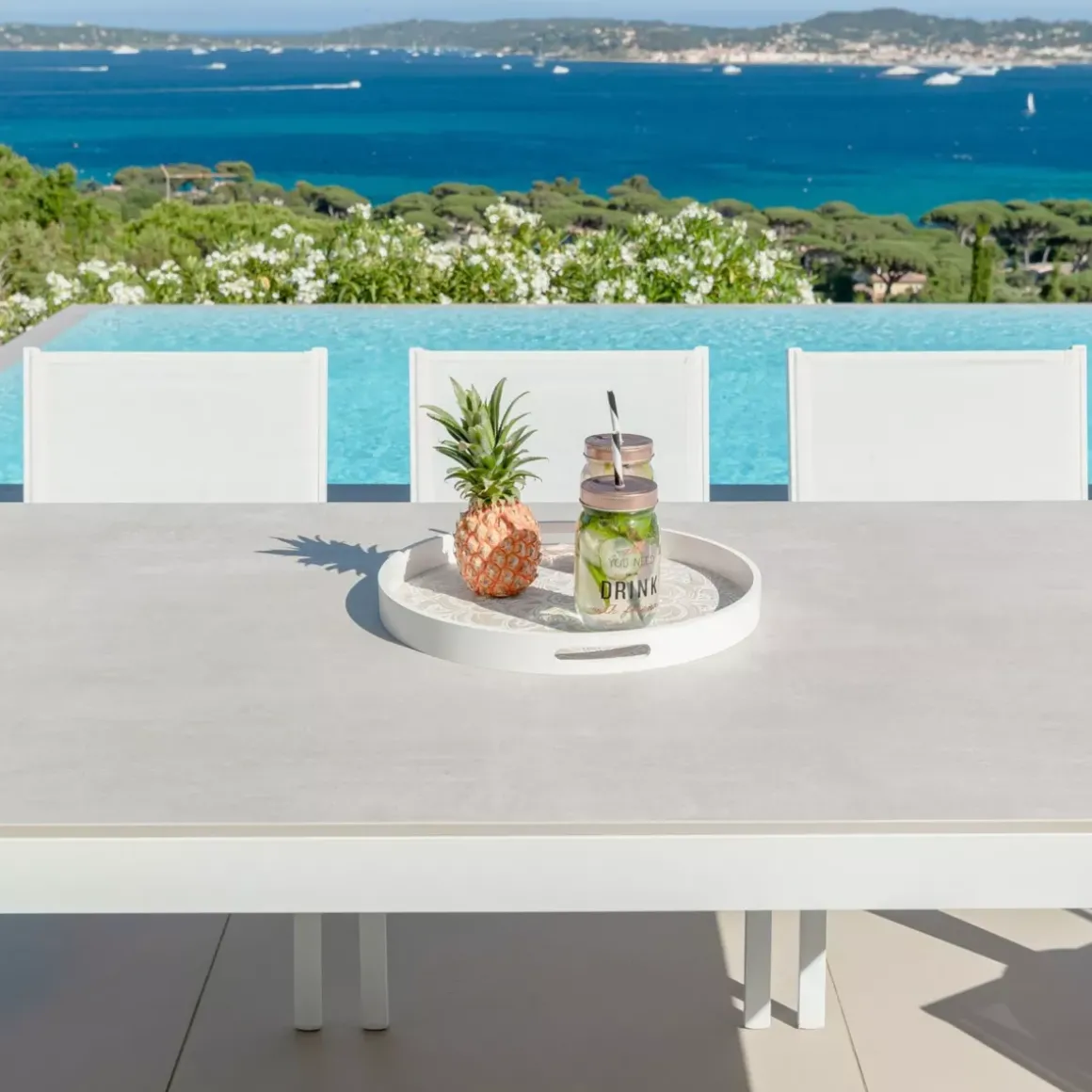 Tavolo da giardino 8 posti allumino e ceramica (180 x 90 cm) Kore Bianco e grigio chiaro