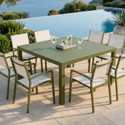 Tavolo da giardino quadrato in alluminio 8 posti (136 x 136 cm) Murano Verde oliva