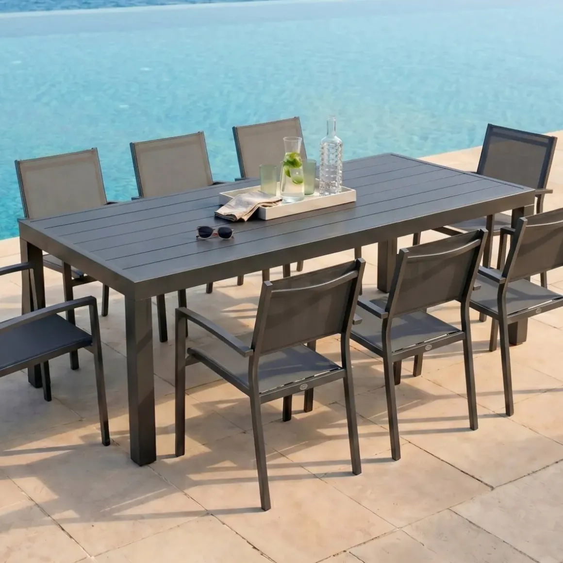 Tavolo da giardino rettangolare alluminio 8 posti (210 x 100 cm) Murano Grigio antracite