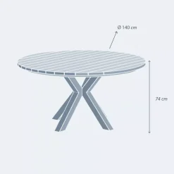 Tavolo da giardino rotondo 6 posti Alluminio/Teck (Ø140 cm) Bali Bianco