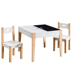 EMINZA Mobili Bambini-Tavolo e 2 sedie per bambini in legno con lavagna (H49,5 cm) Charlie