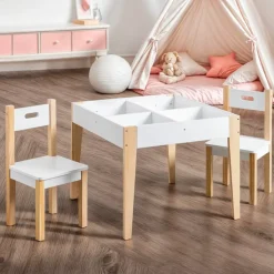 EMINZA Mobili Bambini-Tavolo e 2 sedie per bambini in legno con lavagna (H49,5 cm) Charlie