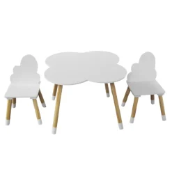 EMINZA Mobili Bambini-Tavolo e 2 sedie per bambini in legno nuvola (H44 cm) Lilou