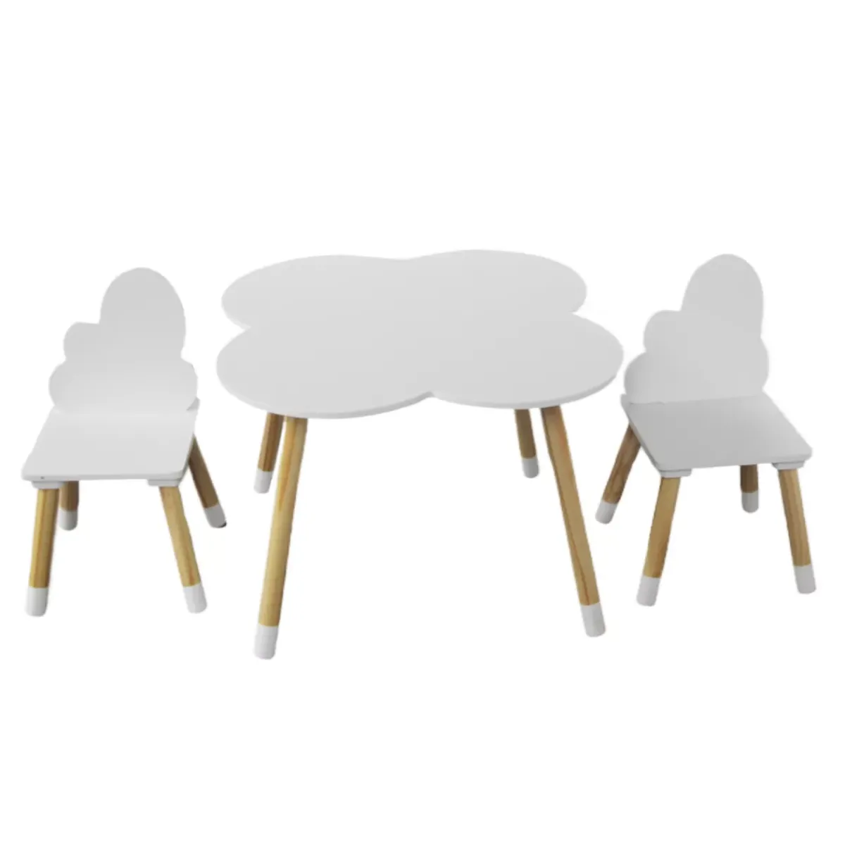 EMINZA Mobili Bambini-Tavolo e 2 sedie per bambini in legno nuvola (H44 cm) Lilou