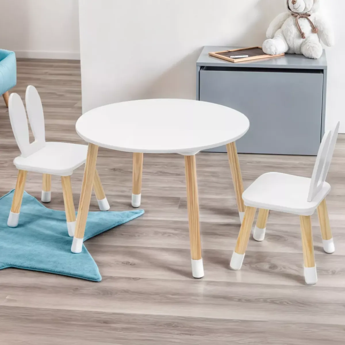 EMINZA Mobili Bambini-Tavolo e 2 sedie per bambini in legno coniglio (H44 cm) Lila