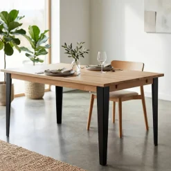 Tavoli Da Pranzo-Tavolo rettangolare allungabile in rovere massiccio e metallo (160 cm) Bristol