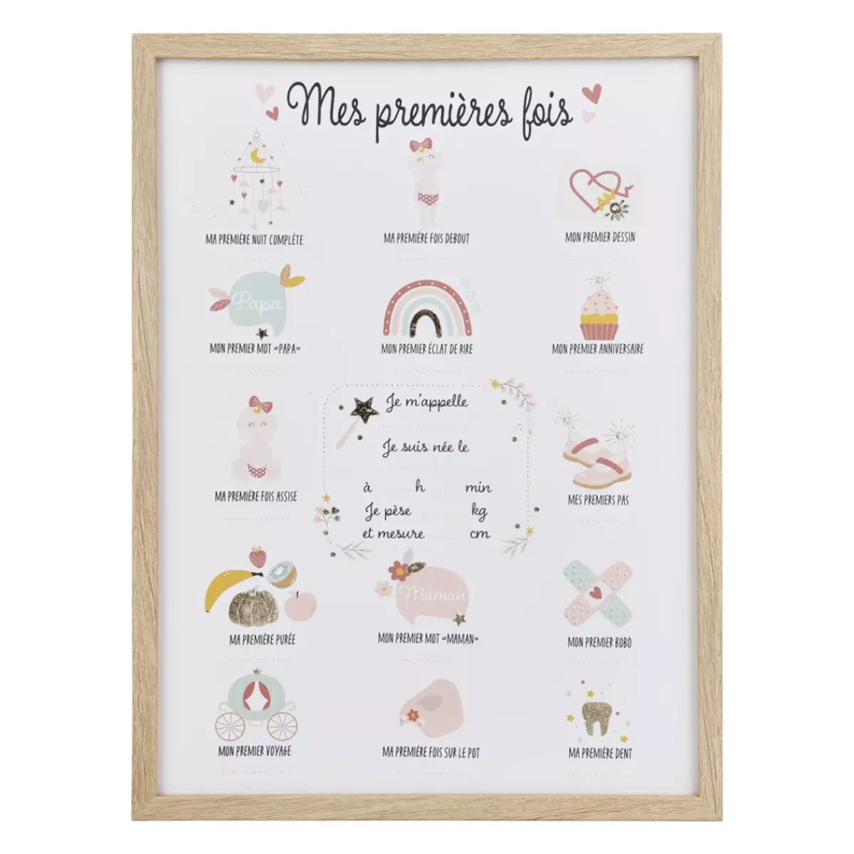 OSTARIA Oggetti Decorativi Bambini-Tela murale per bambini e penna (30 x 40 cm) Le mie prime volte Lilla Beige