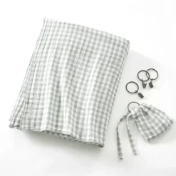Tenda in doppio voile di cotone regolabile (140 x max 300 cm) Gaïa vichy Verde eucalipto