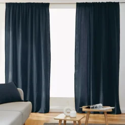 Tenda in garza di cotone a passanti nascosti (180 x 240 cm) Gaïa Blu notte