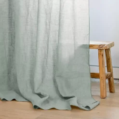Tenda regolabile lino lavato (140 x max 270 cm) Louise Verde eucalipto