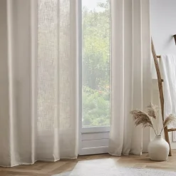 Tenda trasparente con nastri arricciati effetto lino (140 x 240 cm) Robin Beige