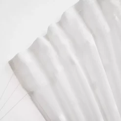 Tenda trasparente con nastri arricciati e pon pon (140 x 240 cm) Emie Bianco