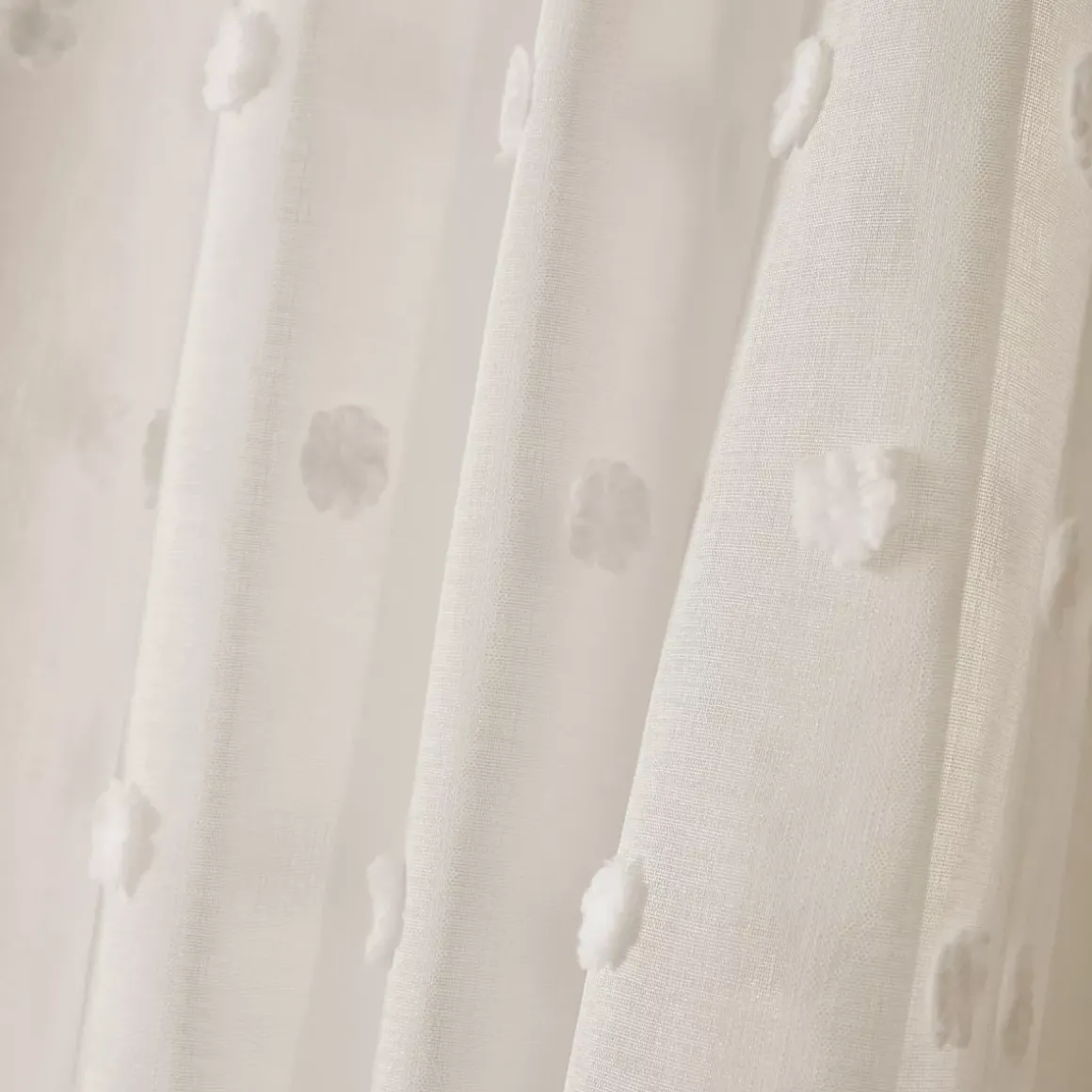 Tenda trasparente con occhielli pon pon (140 x 280 cm) Emie Beige