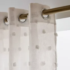 Tenda trasparente con occhielli pon pon (140 x 280 cm) Emie Beige