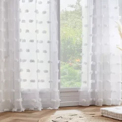 Tenda trasparente con occhielli e pon pon (140 x 240 cm) Suzie Bianco