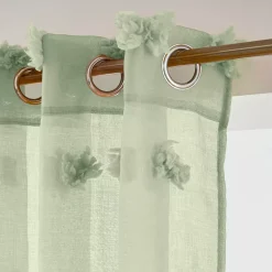 Tenda trasparente con occhielli e pon pon (140 x 280 cm) Suzie Verde acqua