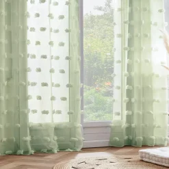 Tenda trasparente con occhielli e pon pon (140 x 280 cm) Suzie Verde acqua