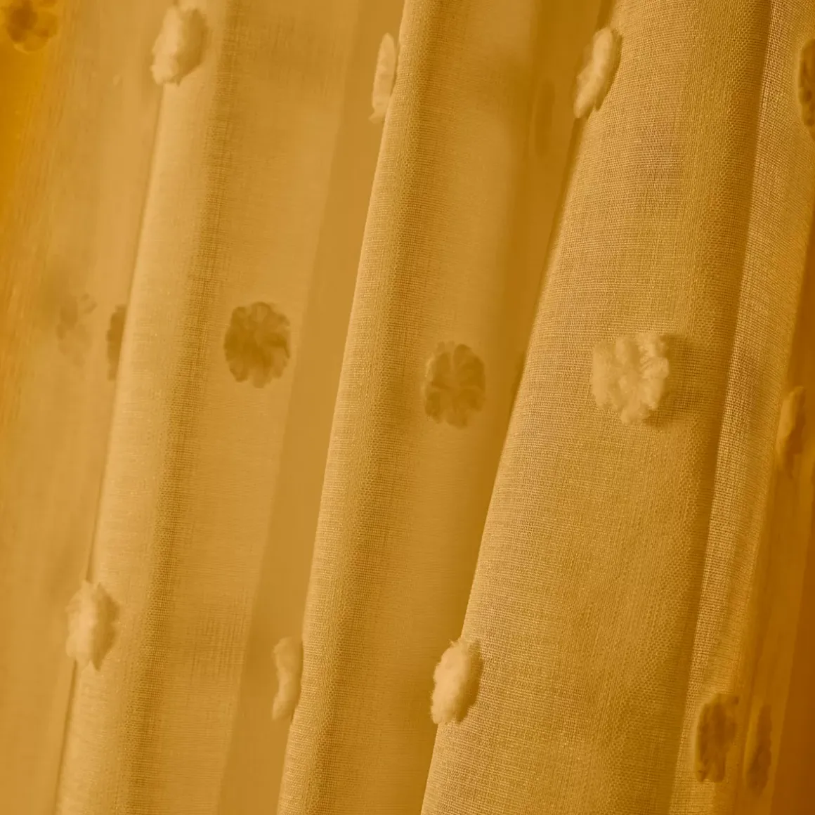 Tenda trasparente con occhielli pon pon (140 x 240 cm) Emie Giallo senape