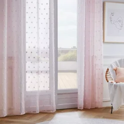 Tenda trasparente con occhielli pon pon (140 x 240 cm) Emie Rose