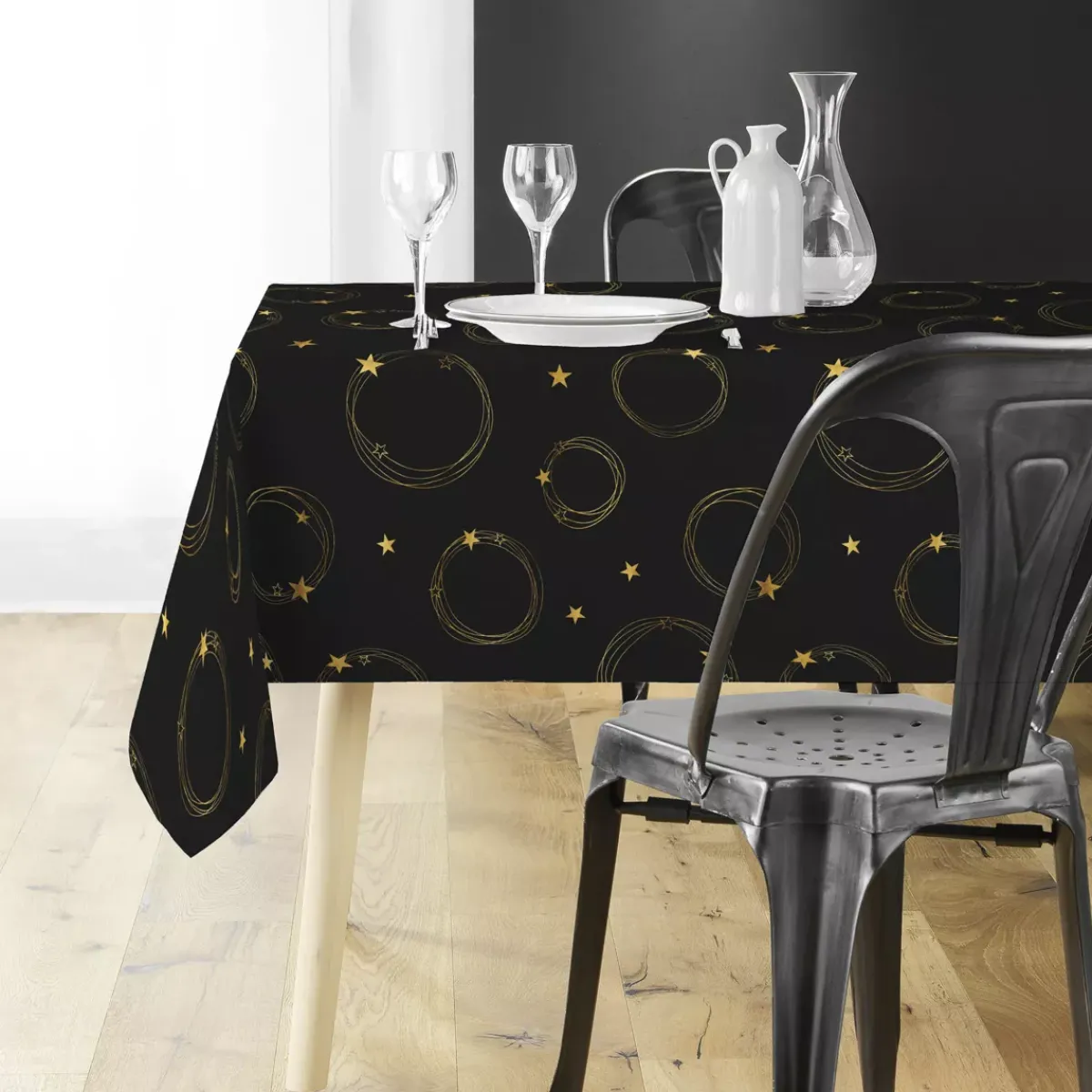 Douceur d interieur Tovaglia E Runner Da Tavolo Per Le Feste-Tovaglia natalizia rettangolare (150 x 300 cm) Star e oro