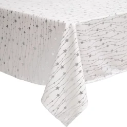 JJA Tovaglia E Runner Da Tavolo Per Le Feste-Tovaglia natalizia rettangolare (140 x 240 cm) Pioggia di stelle Bianca