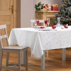 Douceur d interieur Tovaglia E Runner Da Tavolo Per Le Feste-Tovaglia natalizia rettangolare (140 x 300 cm) Fiocco di neve