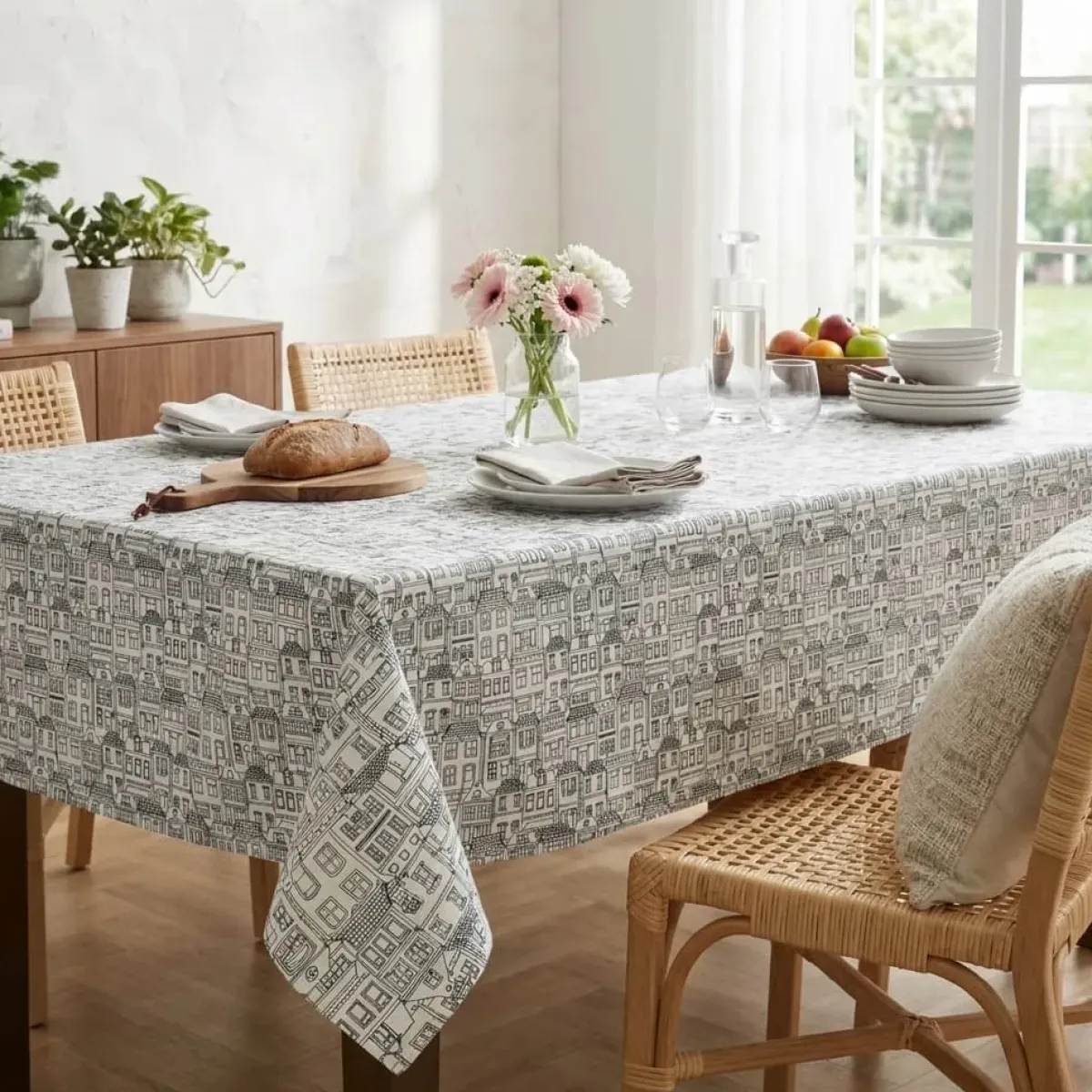 EMINZA Tovaglie-Tovaglia rettangolare cotone antimacchia (150 x 350 cm) Home Grigia