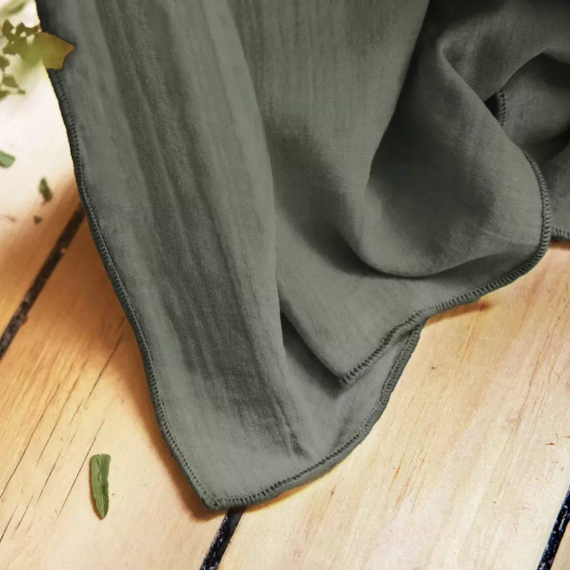 Tovaglia rettangolare garza di cotone (L250 cm) Gaïa Verde rosmarino