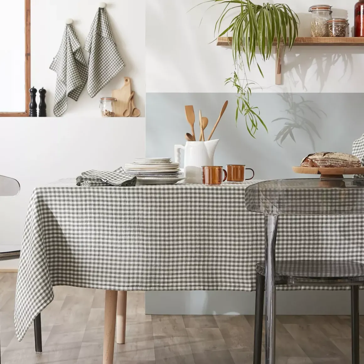 Tovaglia rettangolare in doppia garza di cotone (150 x 350 cm) Gaïa vichy Verde rosmarino