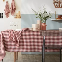 EMINZA Tovaglie-Tovaglia rettangolare in doppia garza di cotone (150 x 350 cm) Gaïa vichy Terracotta