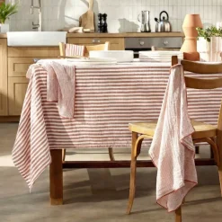 Tovaglia rettangolare in garza di cotone (150 x 250 cm) Gaïa a righe Albicocca